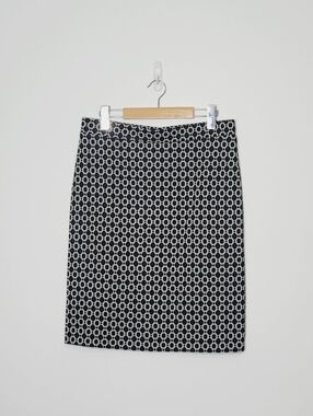 Lysespenard Black Ivory Geometric Pattern Stretch Business Casual Skirt Medium